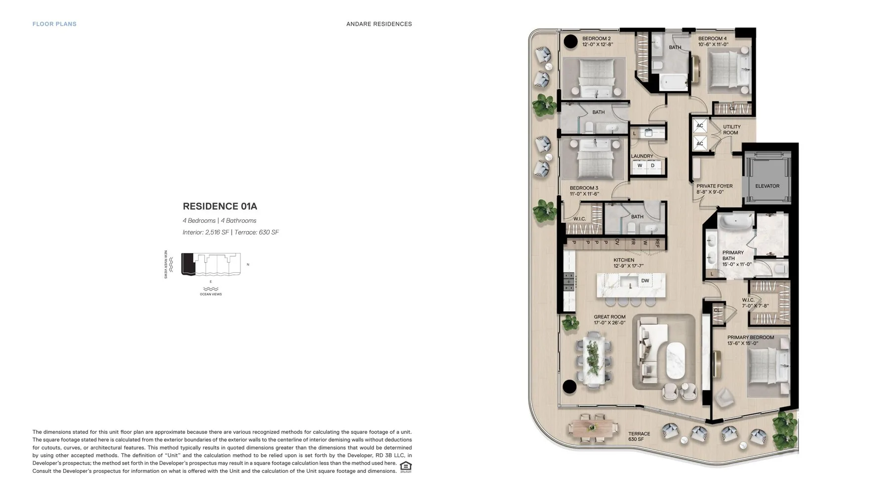 Residence 01A — 4 Bed / 4 Bath, 2,516 SF