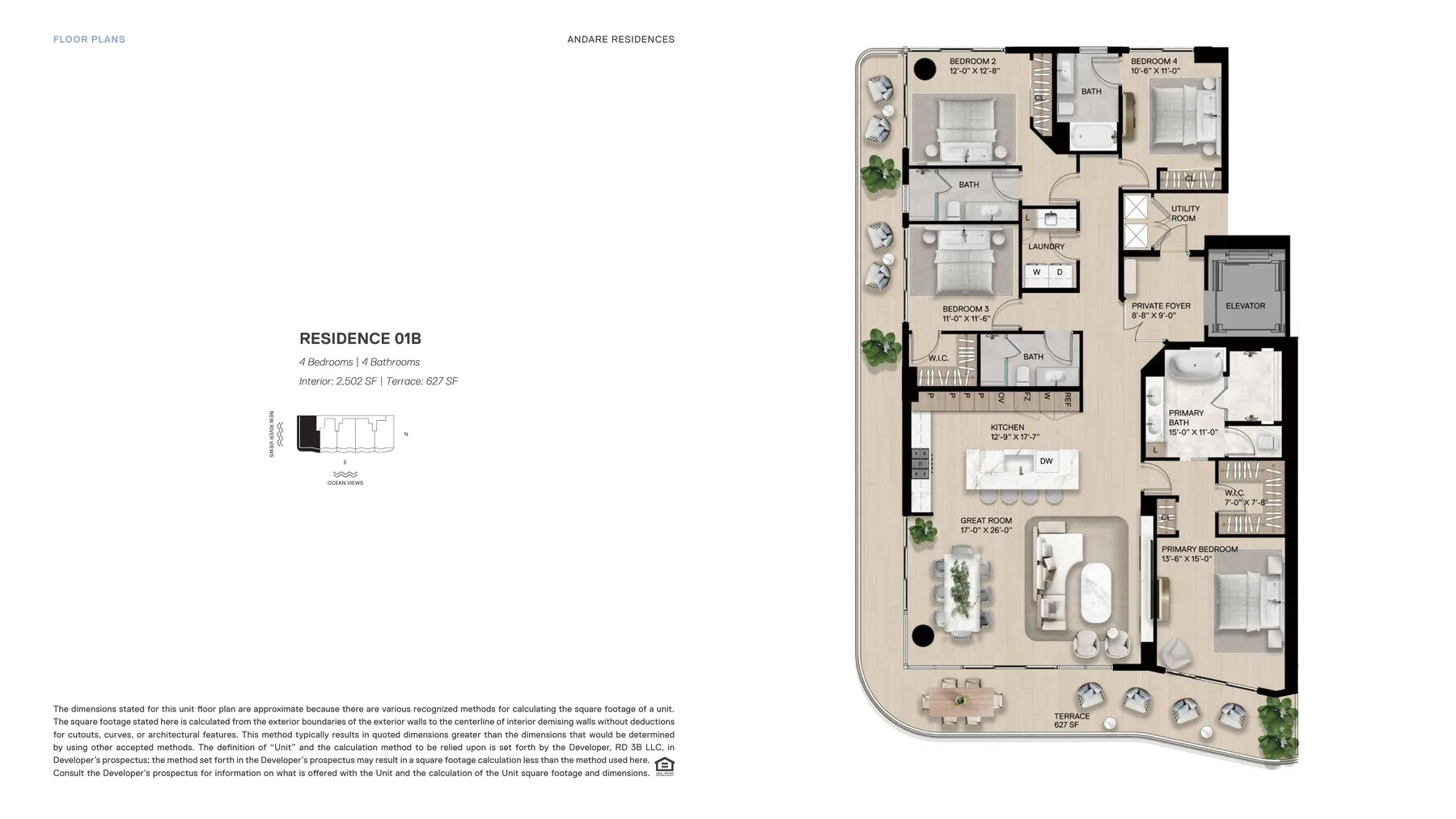 Residence 01B — 4 Bed, 2,502 SF