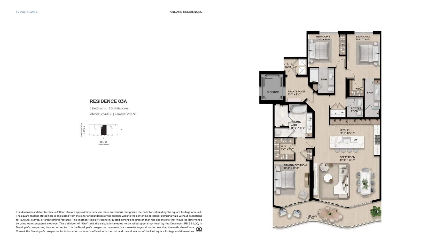 Residence 03A — 3 Bed / 3.5 Bath, 2,144 SF