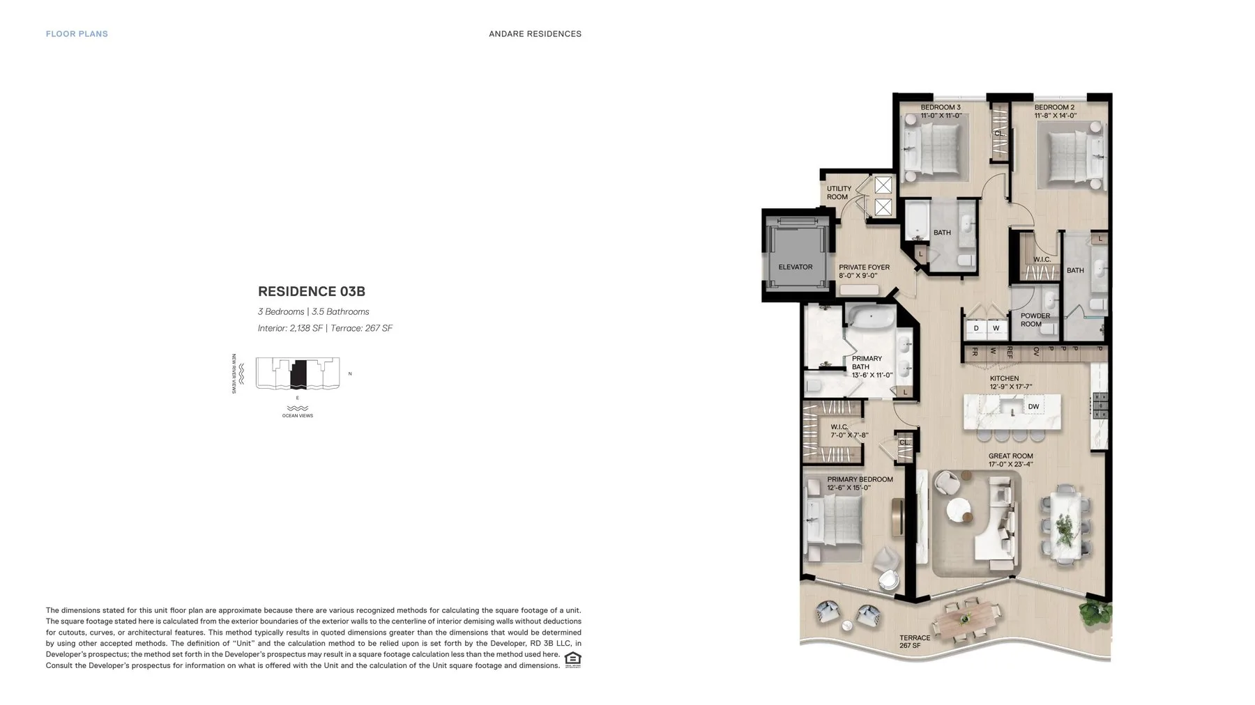 Residence 03B — 3 Bed, 2,138 SF