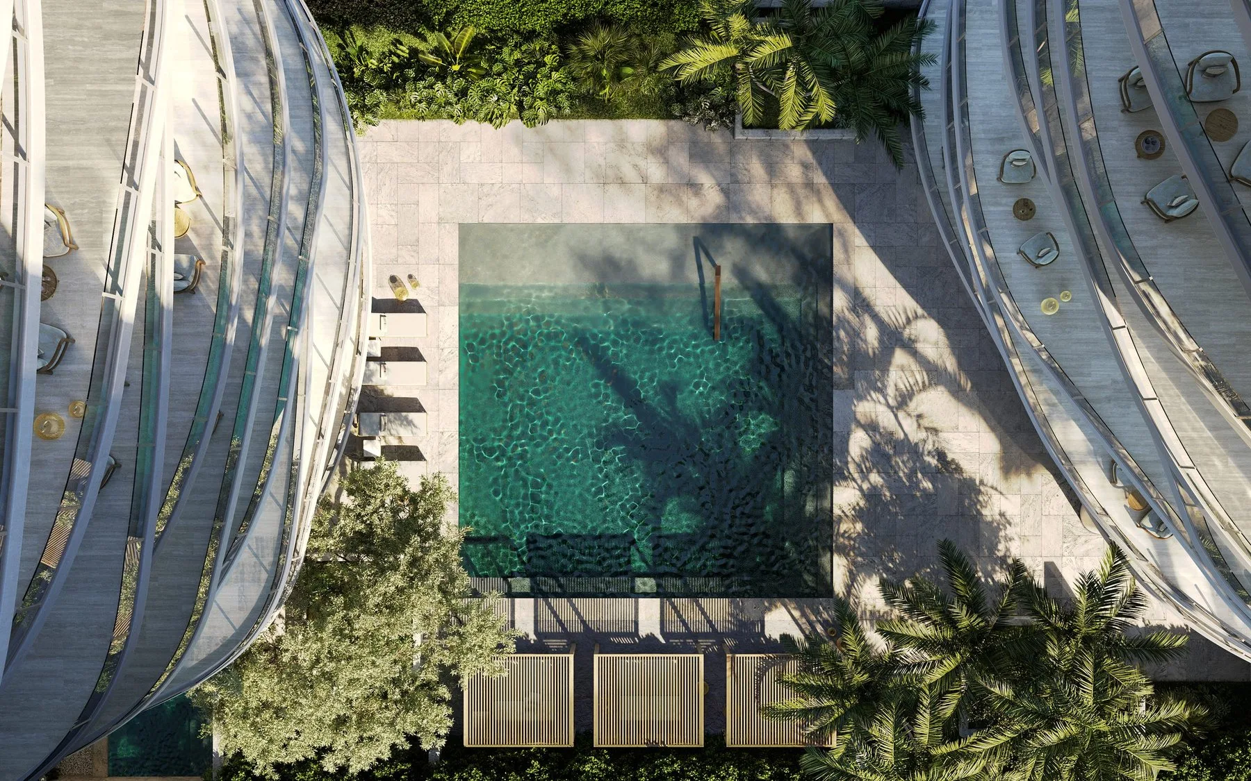 Armani/Casa Residences — pool deck aerial