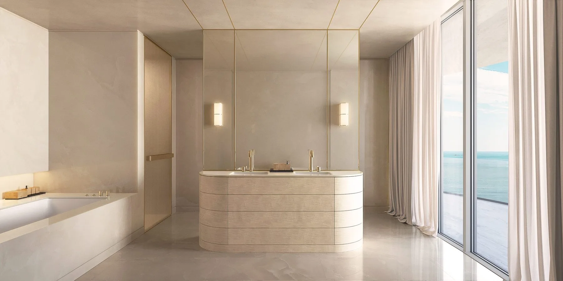 Armani/Casa Residences — primary bathroom with soaking tub