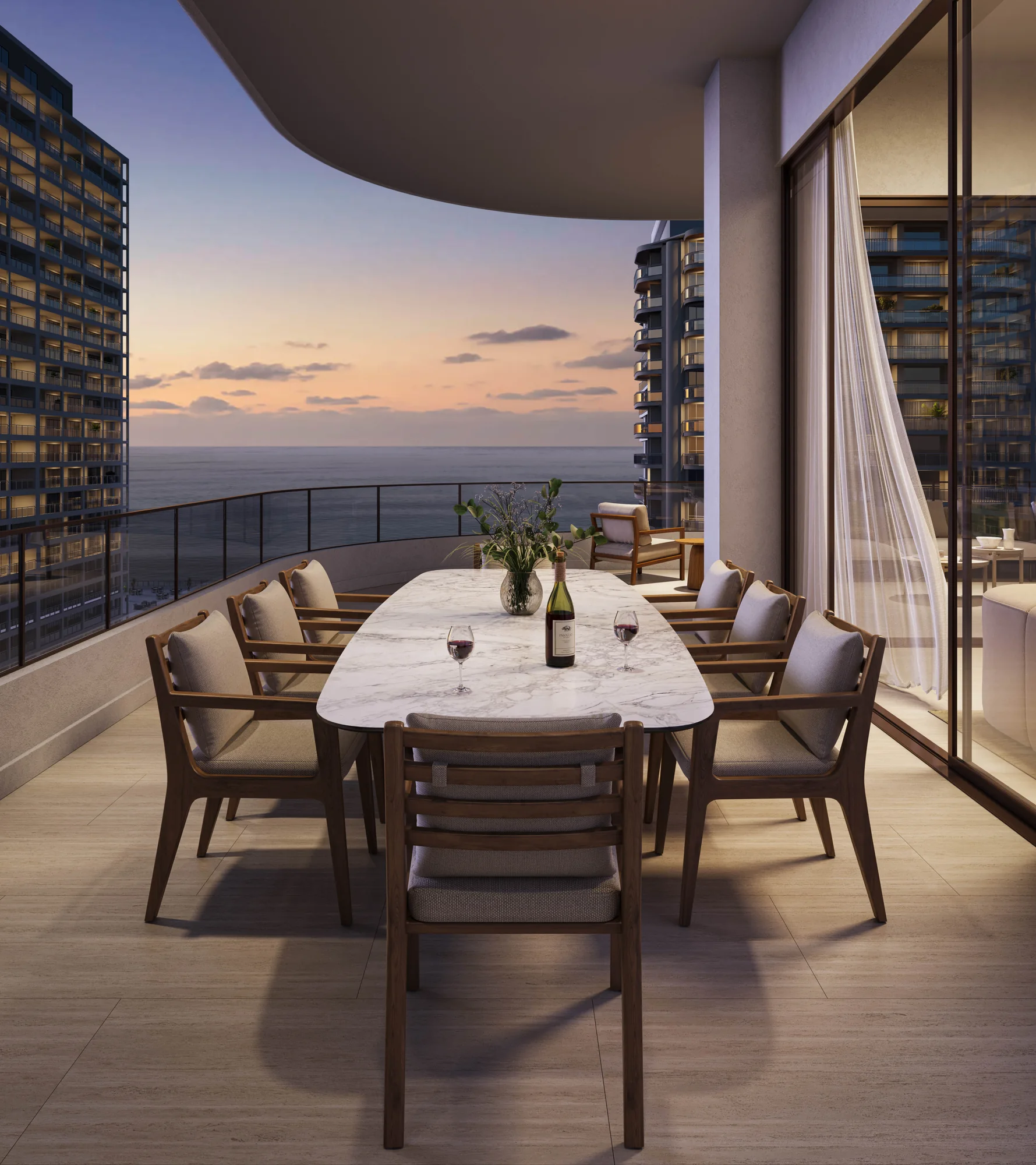 Bungalow East — Terrace dining at dusk