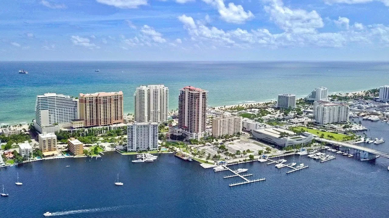 Bahia Mar yacht basin and the Intracoastal from the air