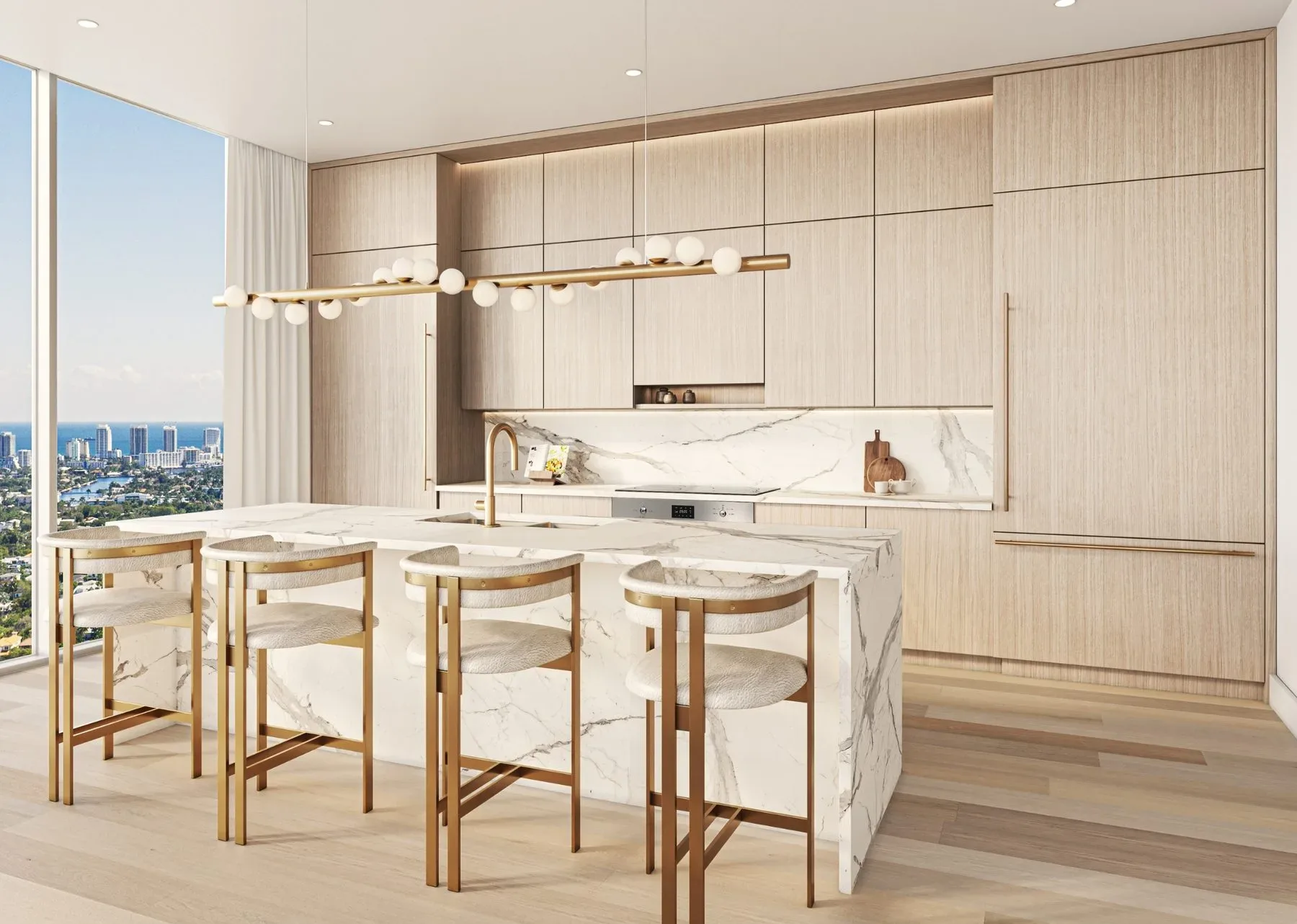Ombelle Residence Kitchen — Italian Marble Island & Ocean Views