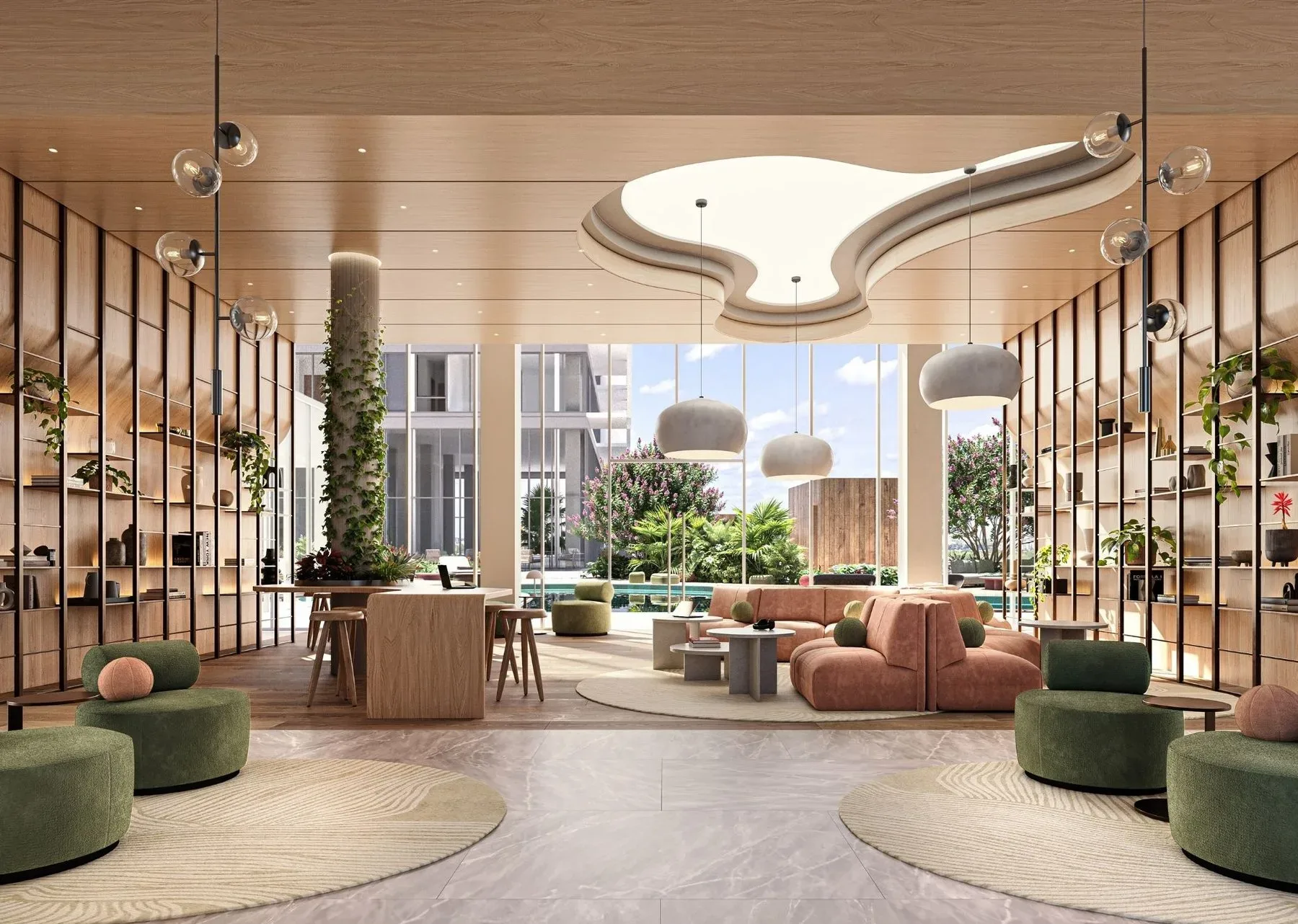 Ombelle 10th-Floor Social Lounge with Living Wall & Pool Views