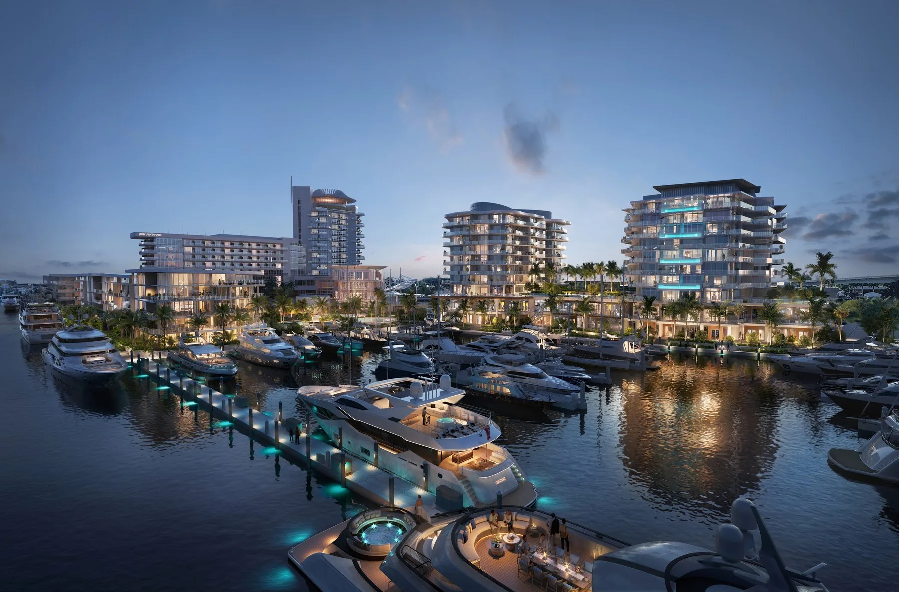 Pier 66 waterfront campus at night