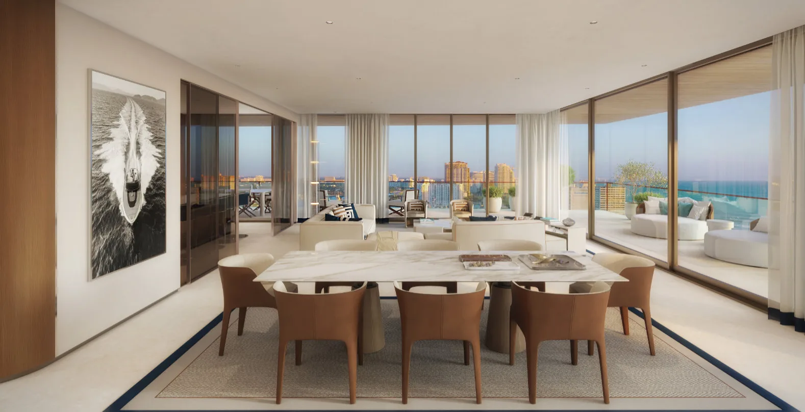 Riva Residenze — Living Salon with Floor-to-Ceiling Ocean Views