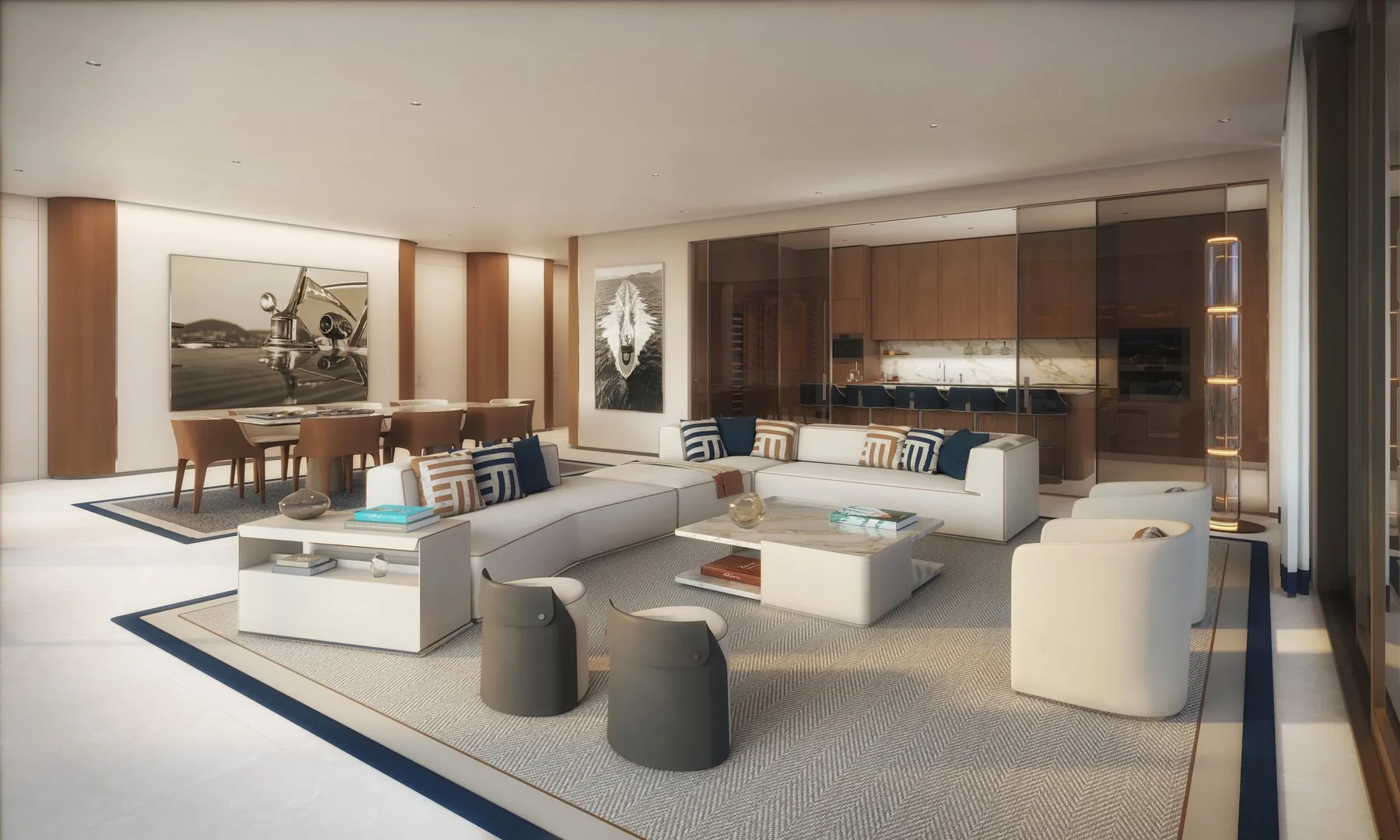 Riva Residenze — Open Living and Dining with Waterway Views