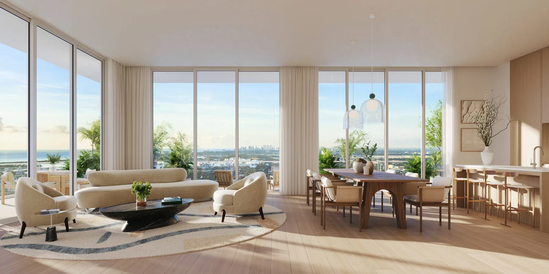 Viceroy Residences — Residence living room with floor-to-ceiling windows and Rockwell Group interiors