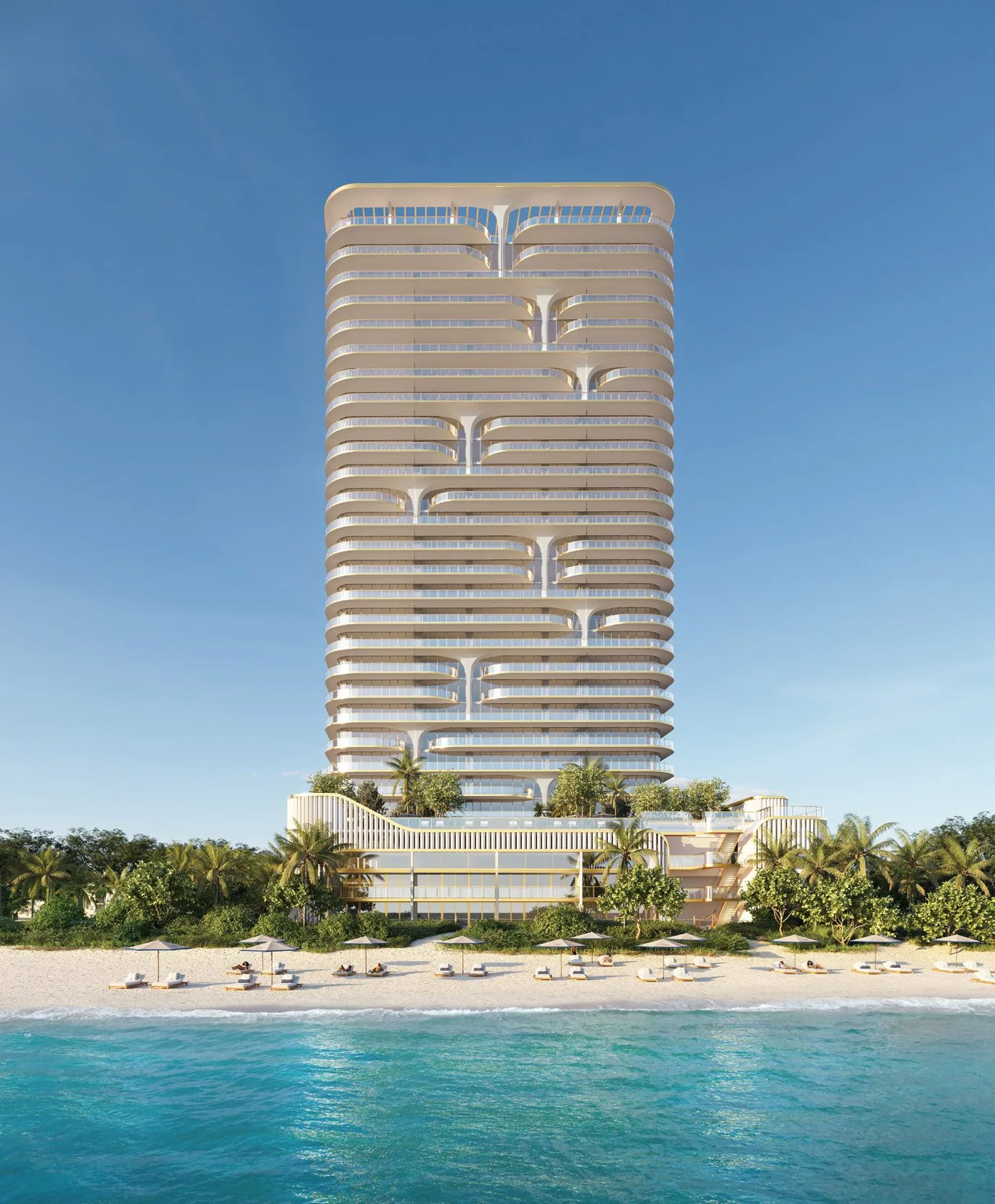 Waldorf Astoria Residences Pompano Beach full tower from oceanfront