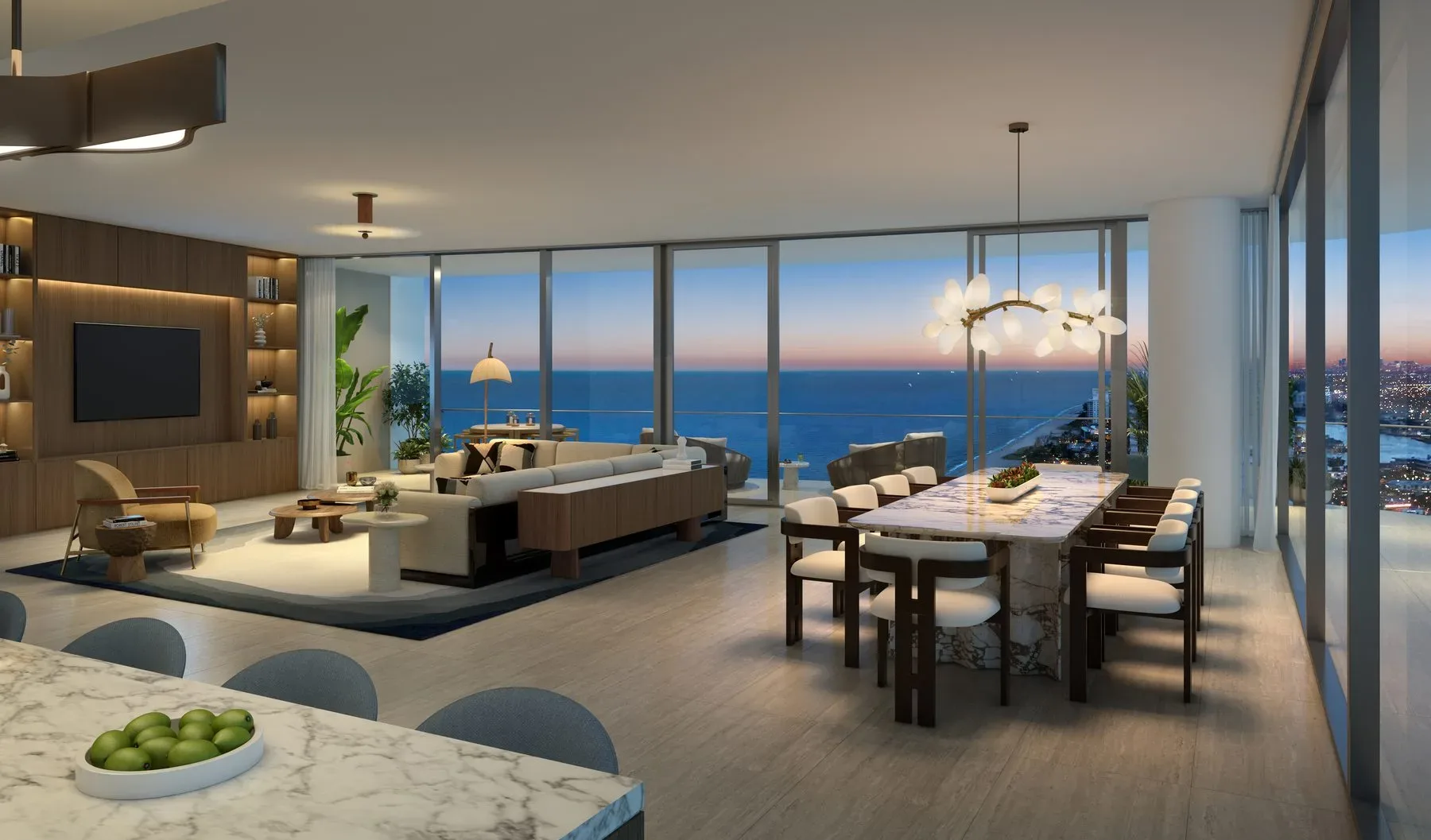 W Pompano Beach — residence living room with ocean panorama